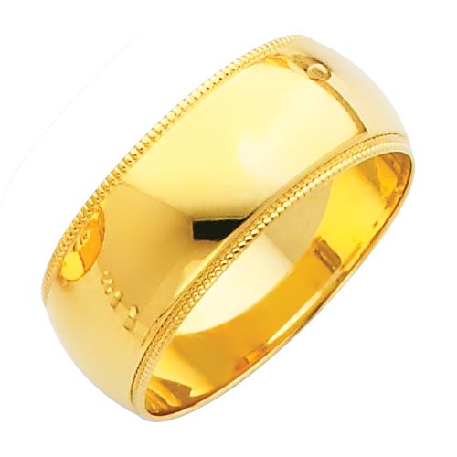 14KY 8mm Milgrain Wedding Band