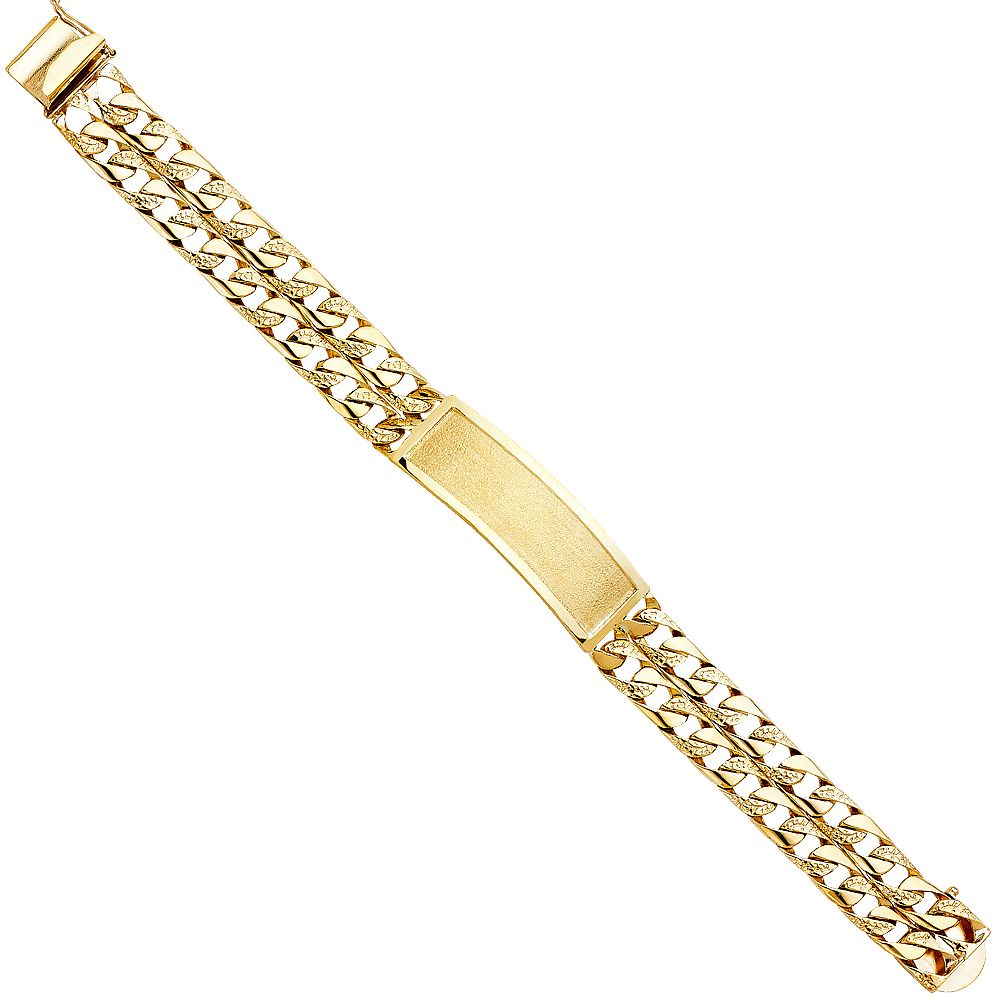 14KY 3L Nugget Cuban Link Frame ID Bracelet
