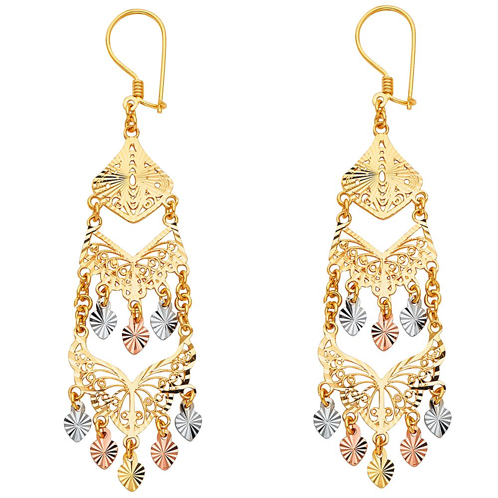 14K 3C DC Chandelier Hanging Earrings