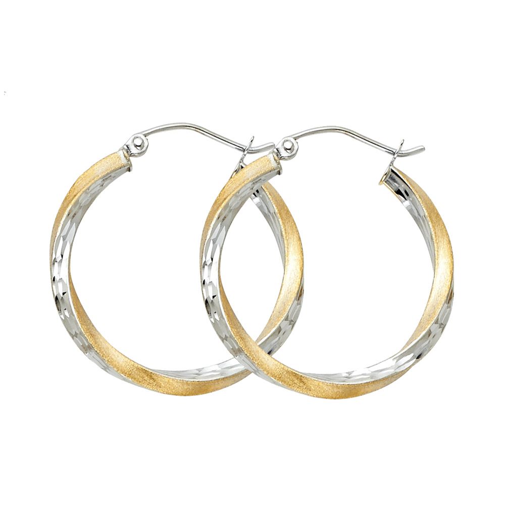 14K 2T SF DC 2.6mm Swirl Hoop Earrings (20mm)