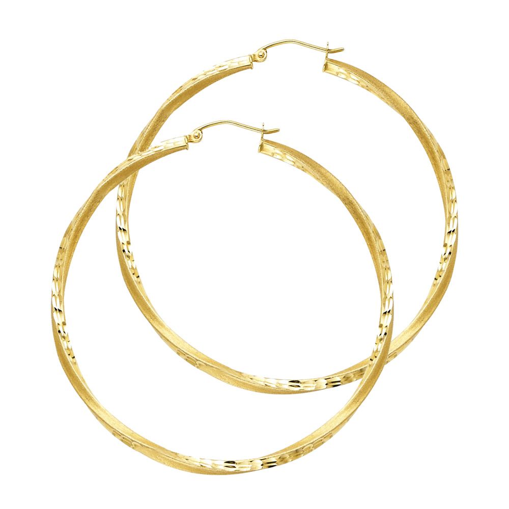 14KY SF DC 2.6mm Swirl Hoop Earrings (45mm)