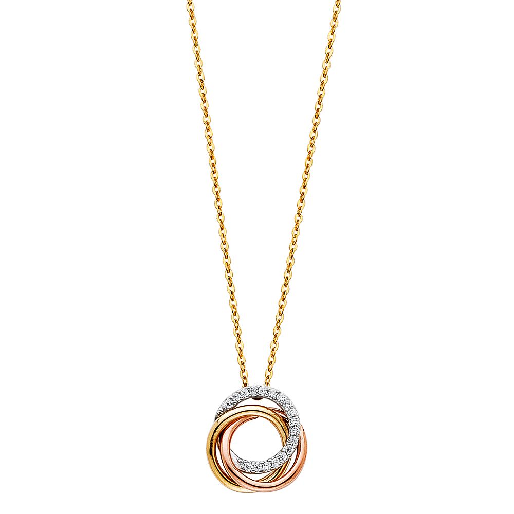 14K 3C CZ 3 Ring Necklace
