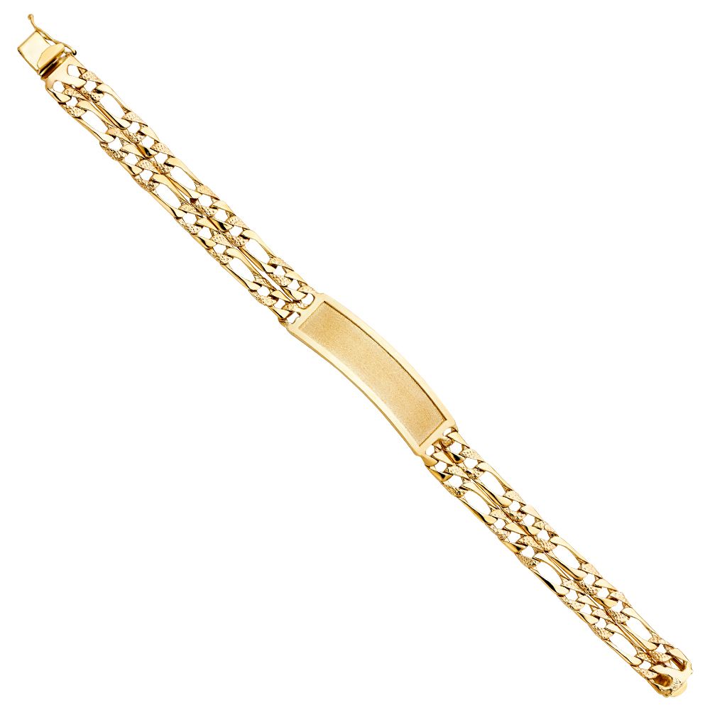 14KY 2L Light Nugget Figaro Link Frame ID Bracelet