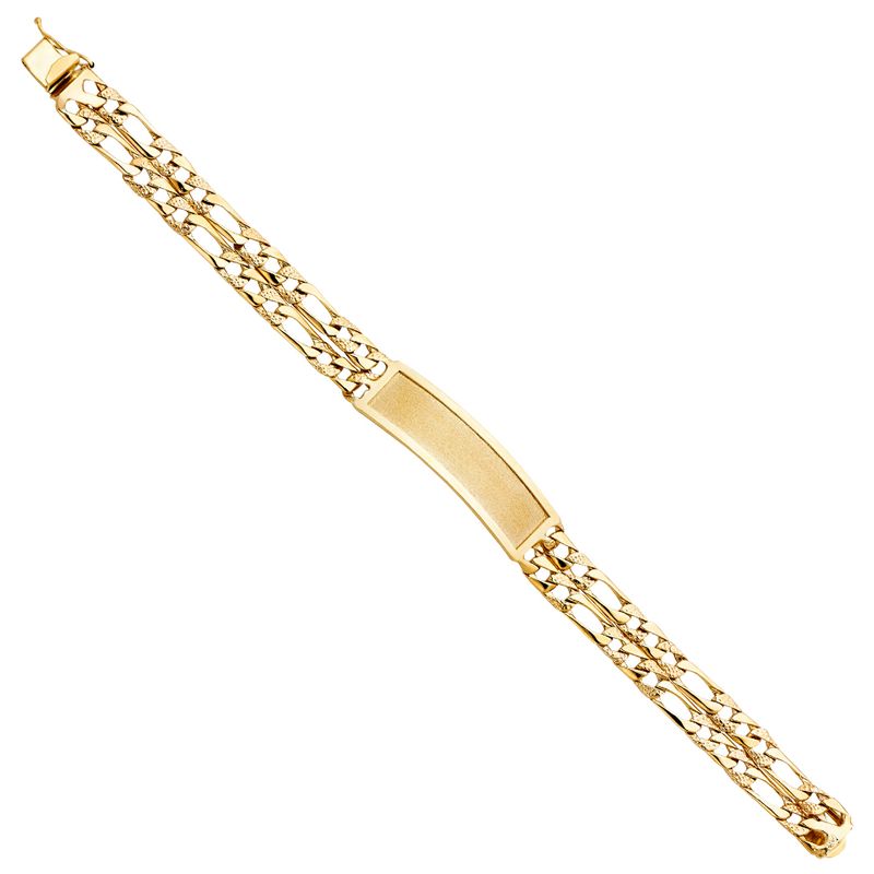 14KY 2L Light Nugget Figaro Link Frame ID Bracelet