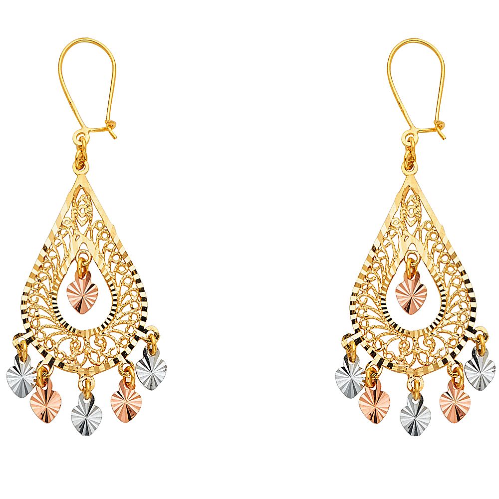 14K 3C DC Chandelier Hanging Earrings