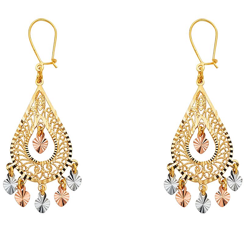14K 3C DC Chandelier Hanging Earrings