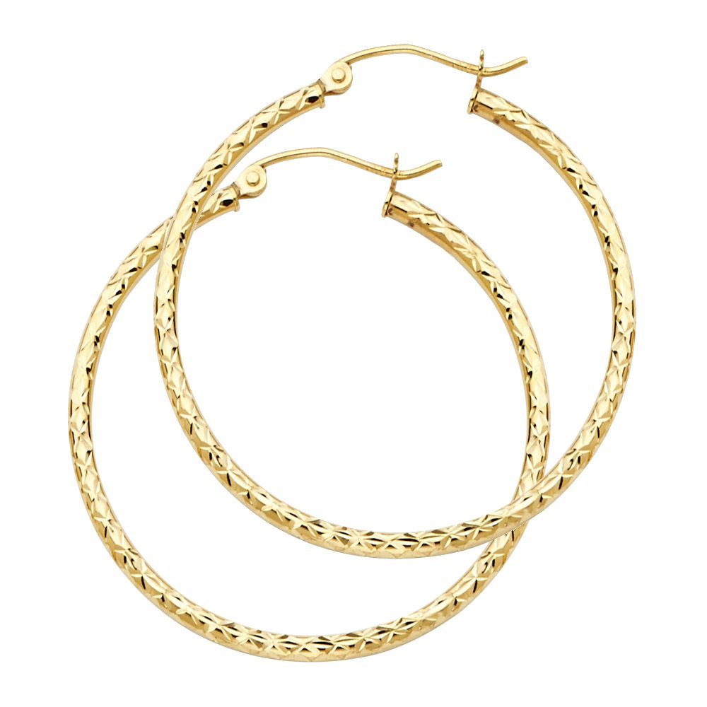 14KY Silk DC 1.5mm Round Tube Hoop Earrings (35mm)