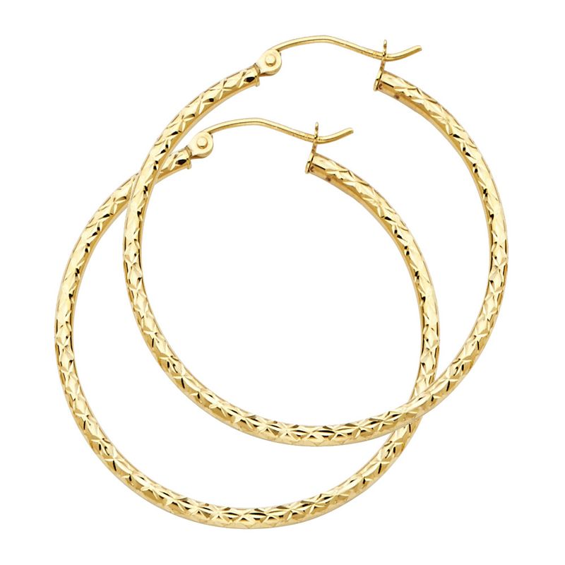 14KY Silk DC 1.5mm Round Tube Hoop Earrings (35mm)
