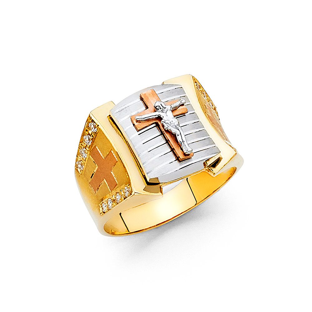 14K 3C CZ Men&#39;s Ring