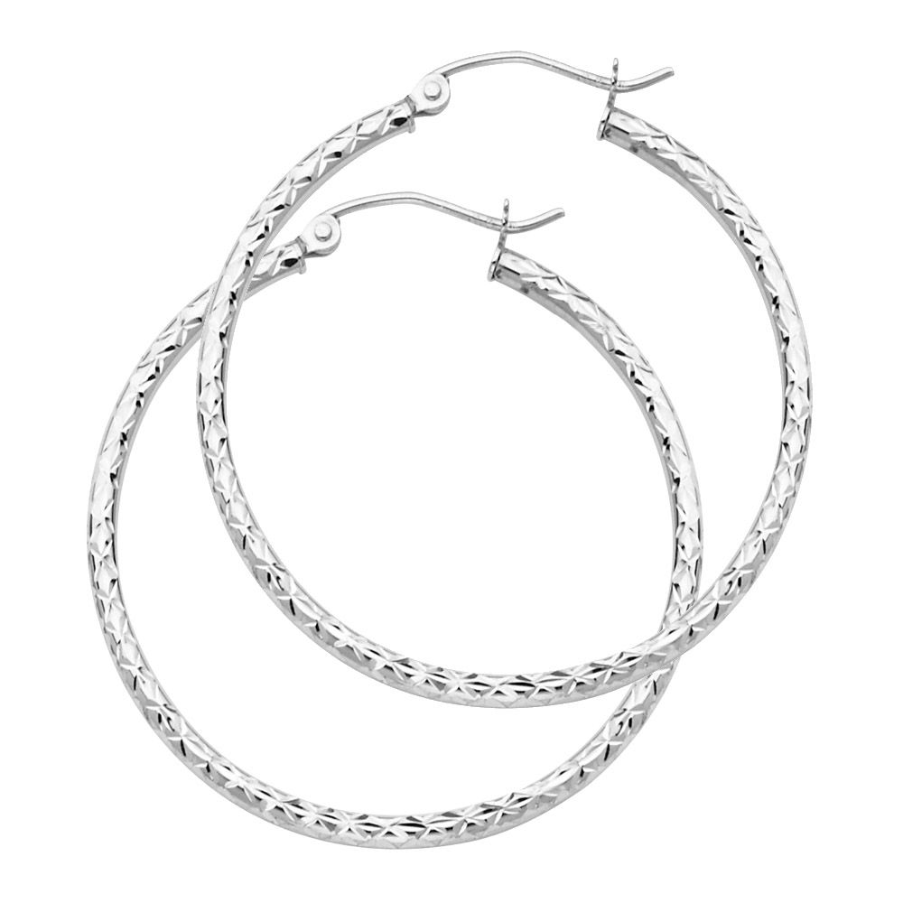 14KW Silk DC 1.5mm Round Tube Hoop Earrings (35mm)