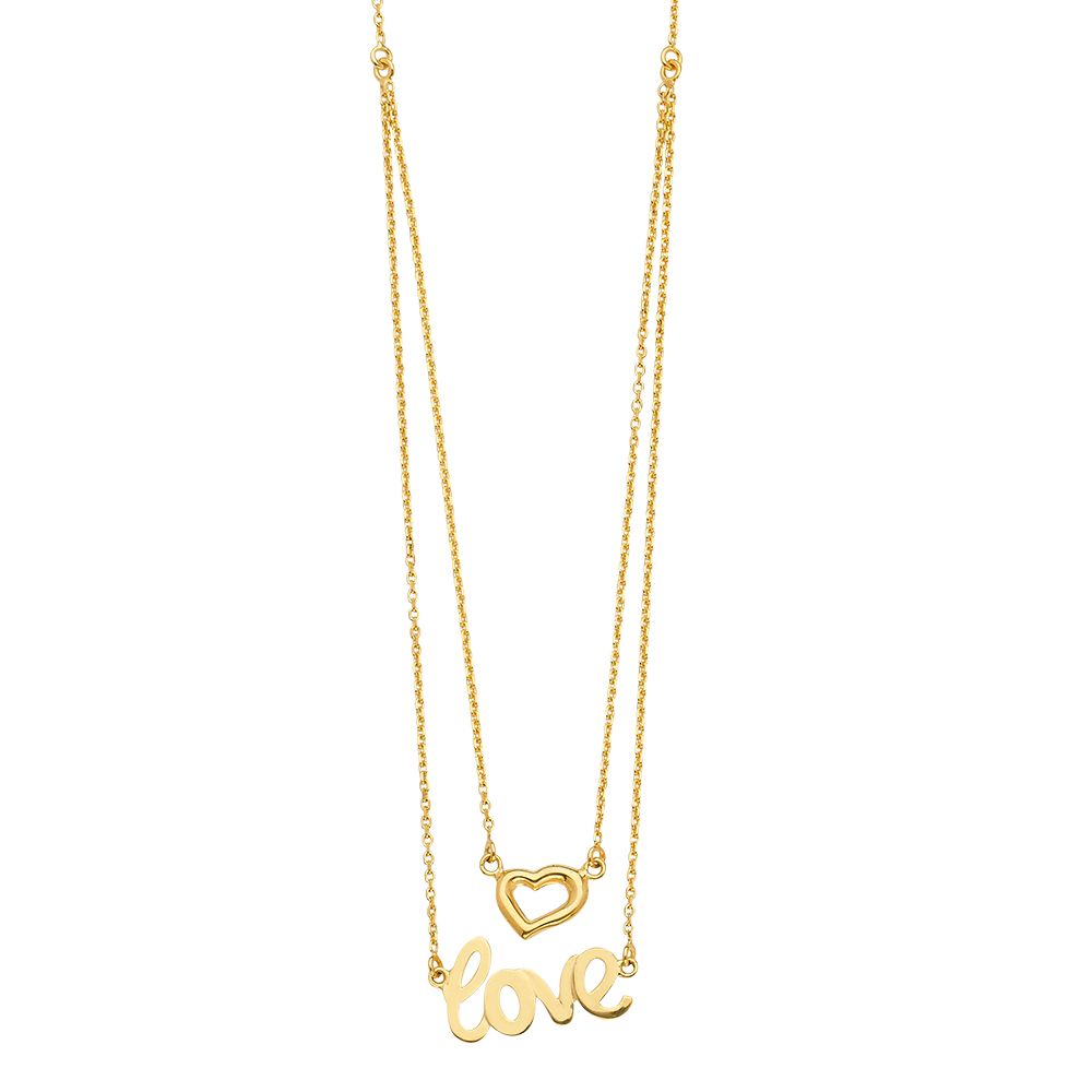 14KY 2Lines Necklace with Heart+Love