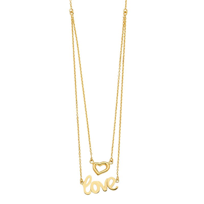 14KY 2Lines Necklace with Heart+Love