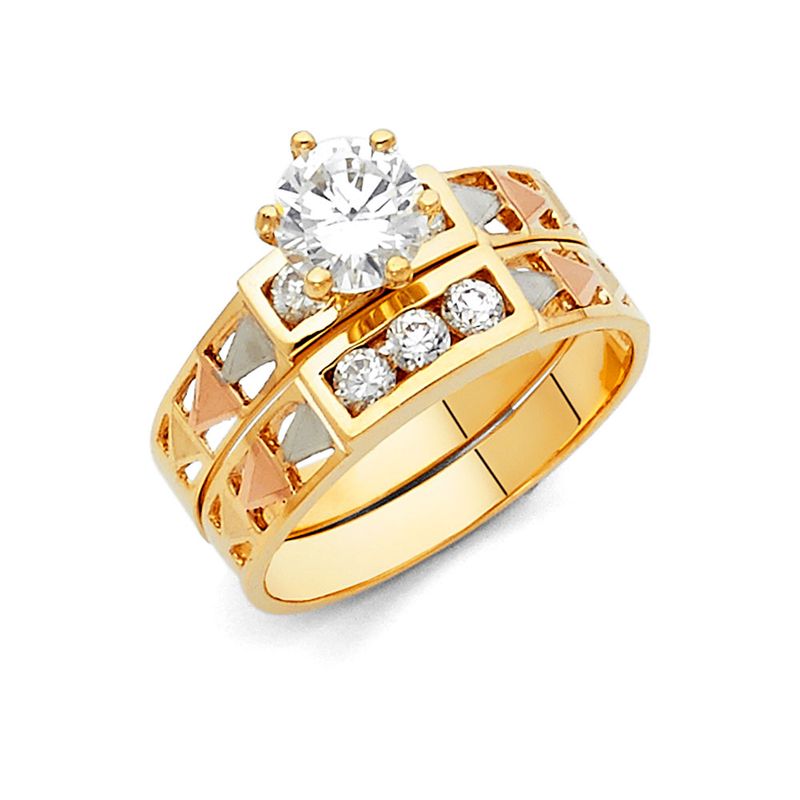 14K 3C CZ Engagement Ring
