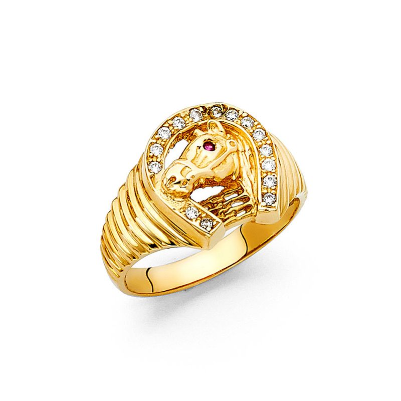 14KY CZ Lucky Horse Shoe Men&#39;s Ring
