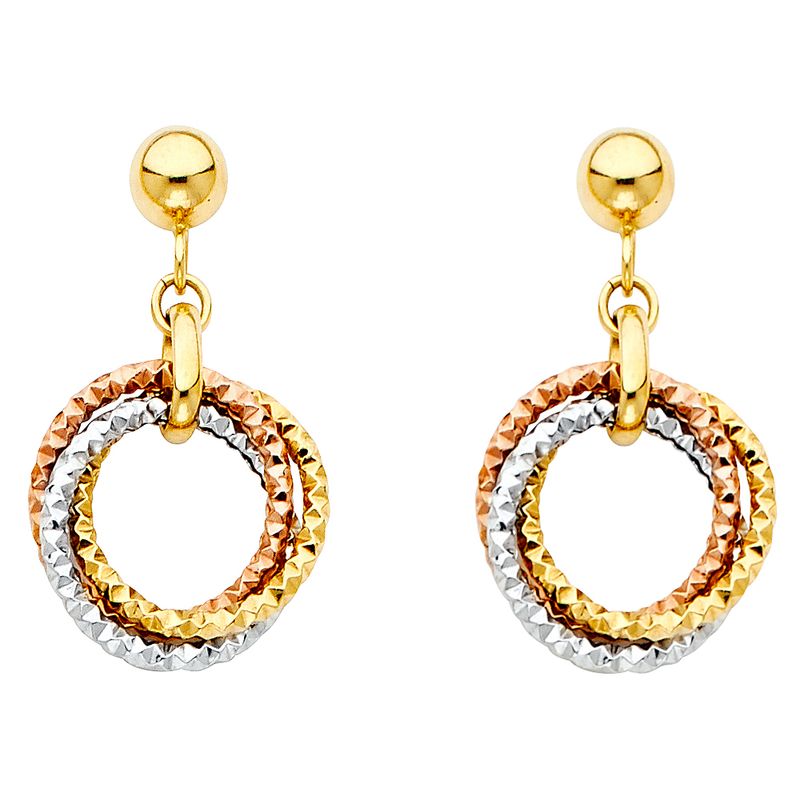 14K 3C Hanging 3 Ring Earrings