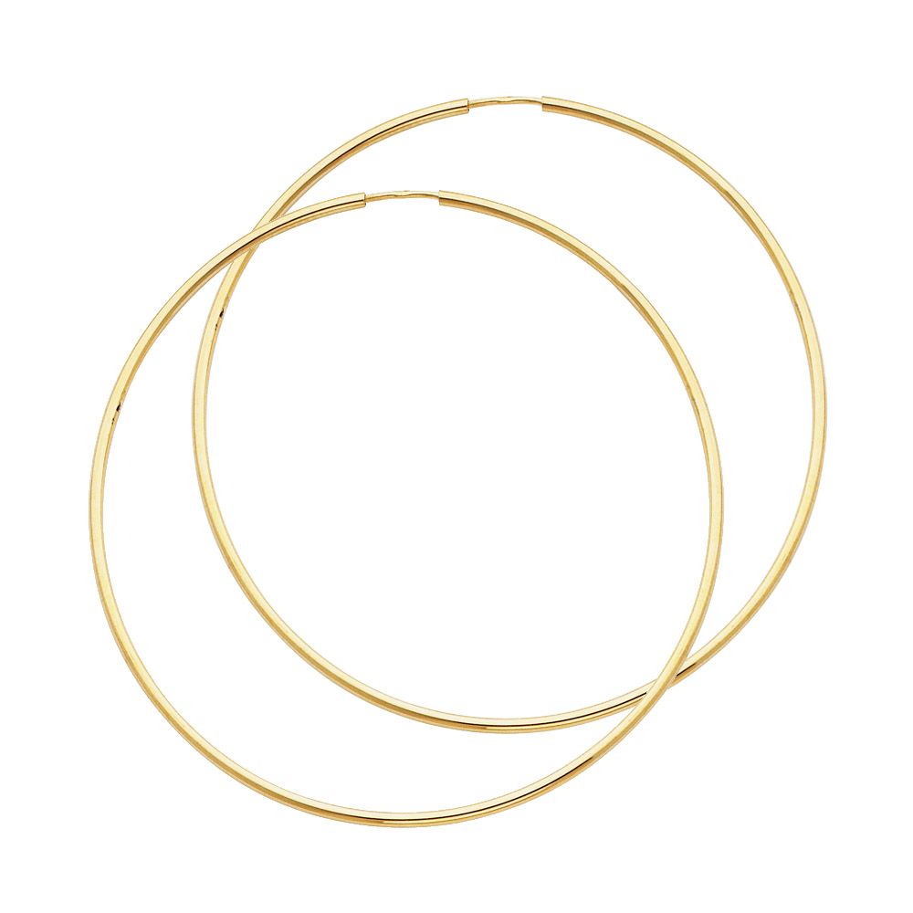 14KY 1.5mm Round Tube Polished Endless Hoop Earrings (55mm)