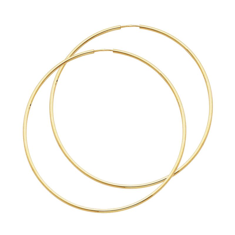 14KY 1.5mm Round Tube Polished Endless Hoop Earrings (55mm)