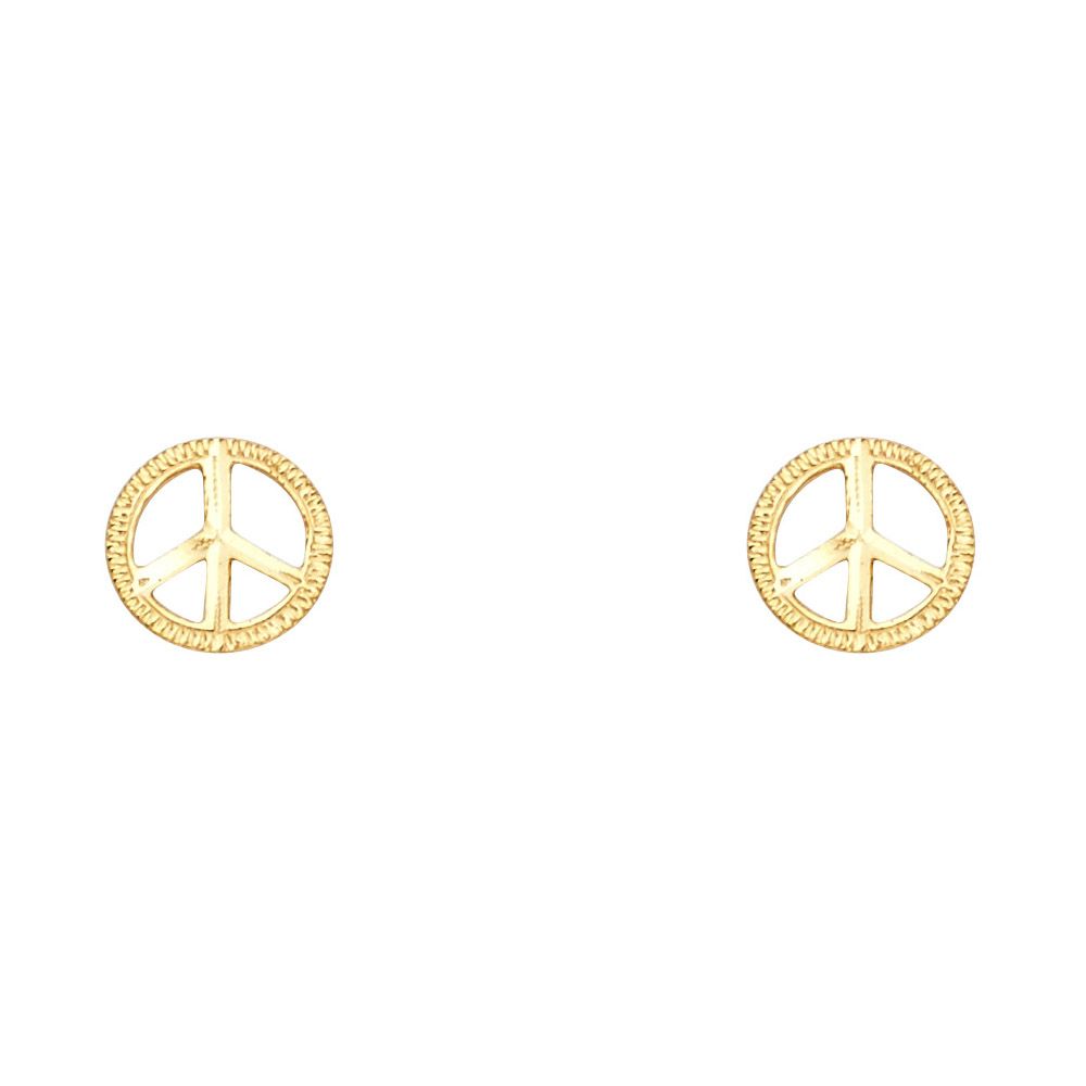14KY Small Peace Symbol Post Earrings