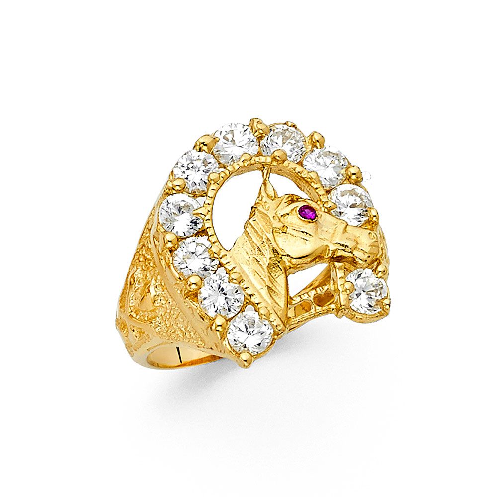 14KY CZ Lucky Horse Shoe Men&#39;s Ring