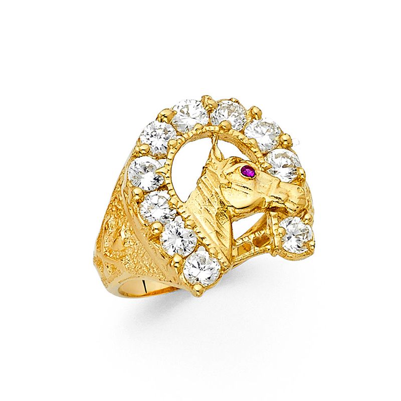 14KY CZ Lucky Horse Shoe Men&#39;s Ring