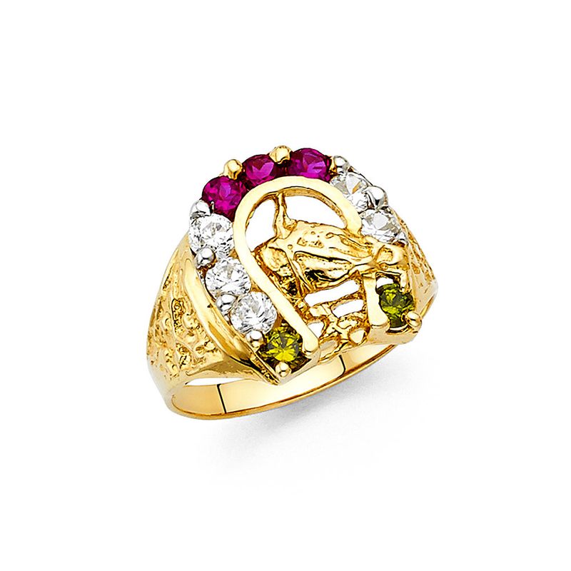 14KY CZ Lucky Horse Shoe Men&#39;s Ring