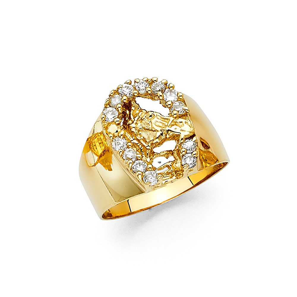 14KY CZ Lucky Horse Shoe Men&#39;s Ring