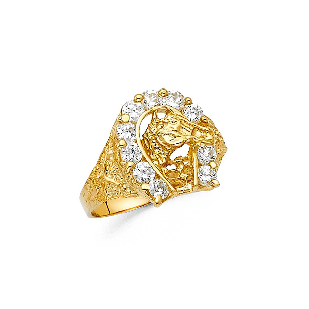14KY CZ Lucky Horse Shoe Men&#39;s Ring