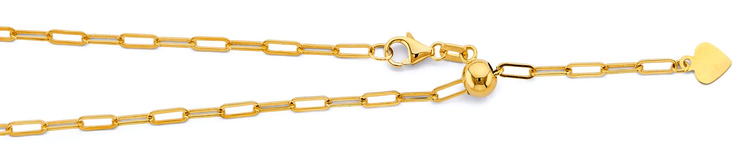 14KY 2mm Adjustable Paper Clip Chain - 22&quot;
