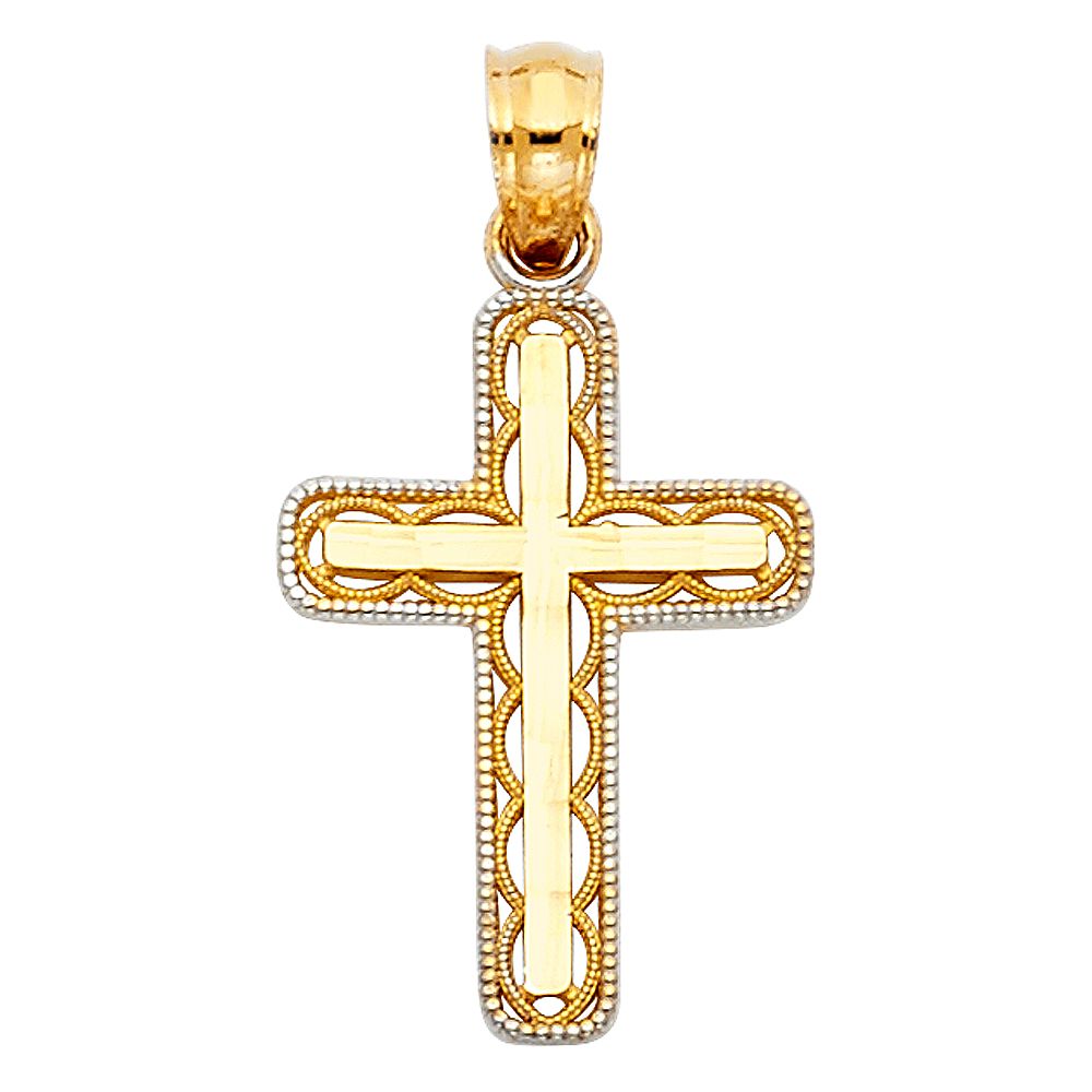 14K 2T Design Cross Pendant (18X25mm)