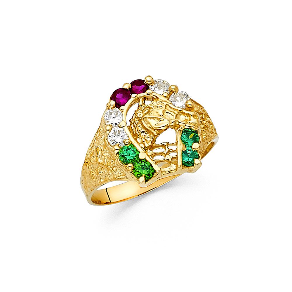 14KY CZ Lucky Horse Shoe Men&#39;s Ring