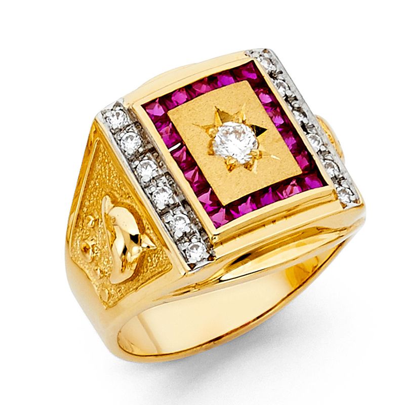14KY CZ Men&#39;s Ring with Ruby