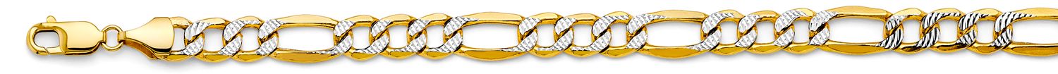 14K 2T 8.6mm Hollow Bevel Figaro 3+1 WP Chain