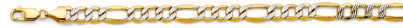14K 2T 8.6mm Hollow Bevel Figaro 3+1 WP Chain
