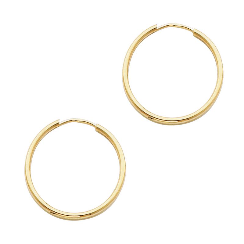 14KY 1.5mm Round Tube Polished Endless Hoop Earrings (20mm)