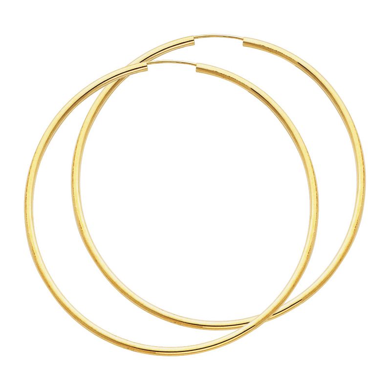 14KY 2mm Round Tube Polished Endless Hoop Earrings (65mm)