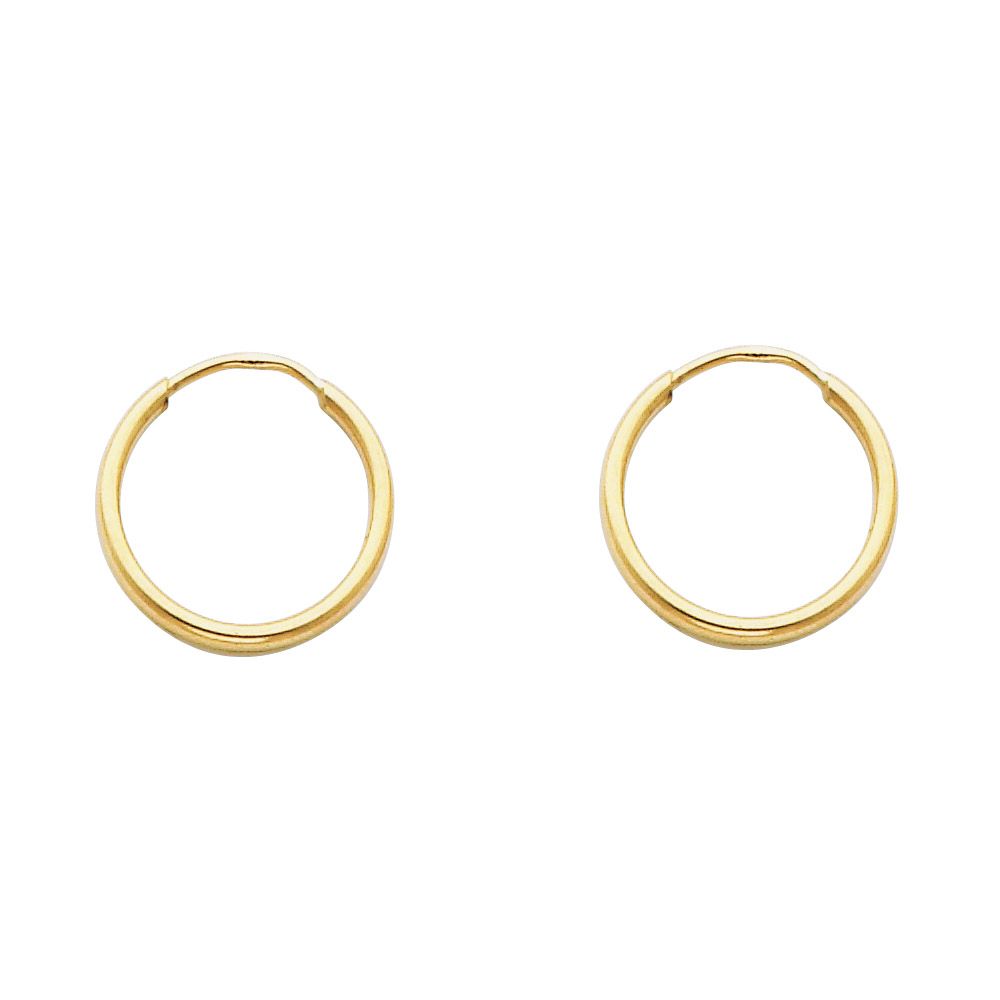 14KY 1.5mm Round Tube Polished Endless Hoop Earrings (15mm)