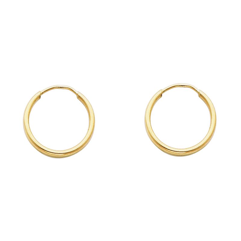 14KY 1.5mm Round Tube Polished Endless Hoop Earrings (15mm)