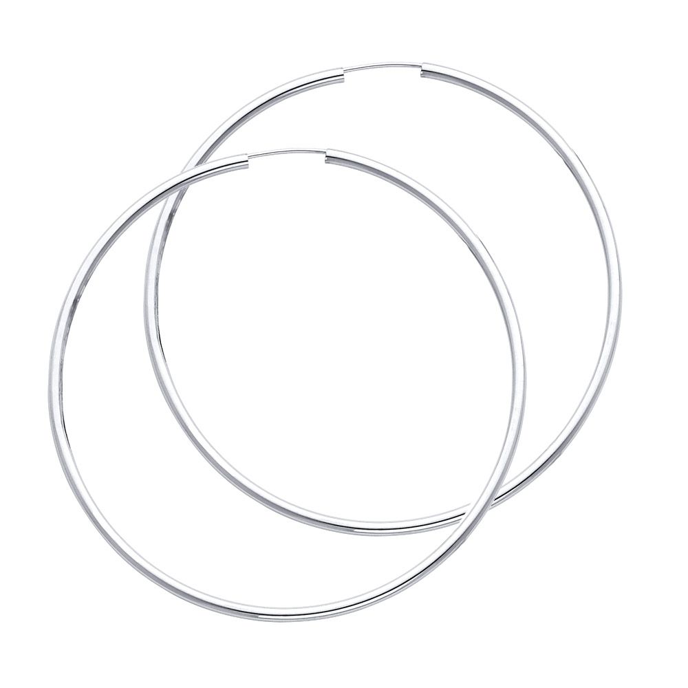 14KW 2mm Round Tube Polished Endless Hoop Earrings (65mm)