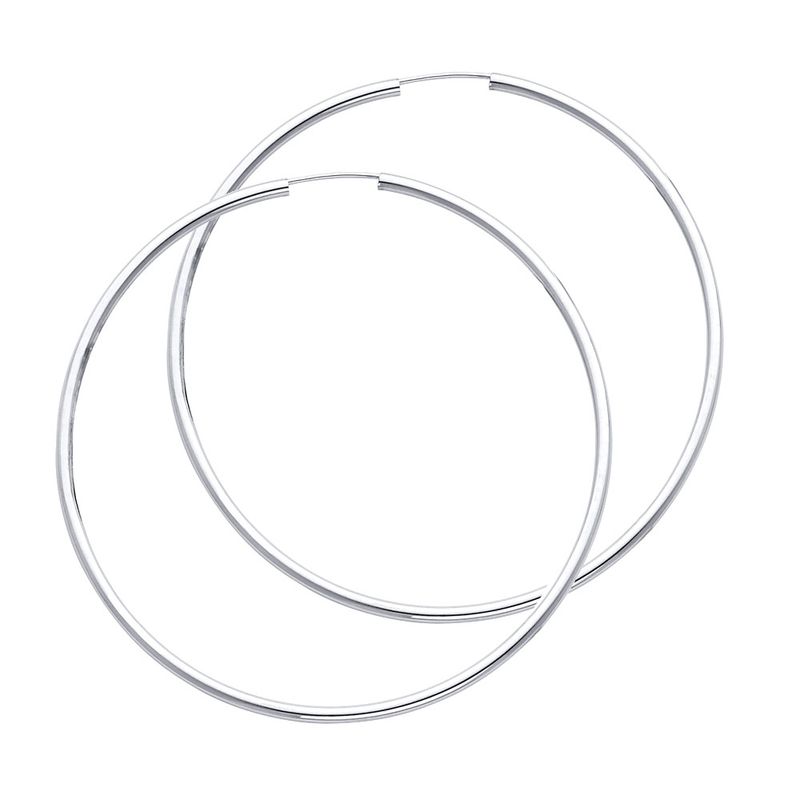 14KW 2mm Round Tube Polished Endless Hoop Earrings (65mm)