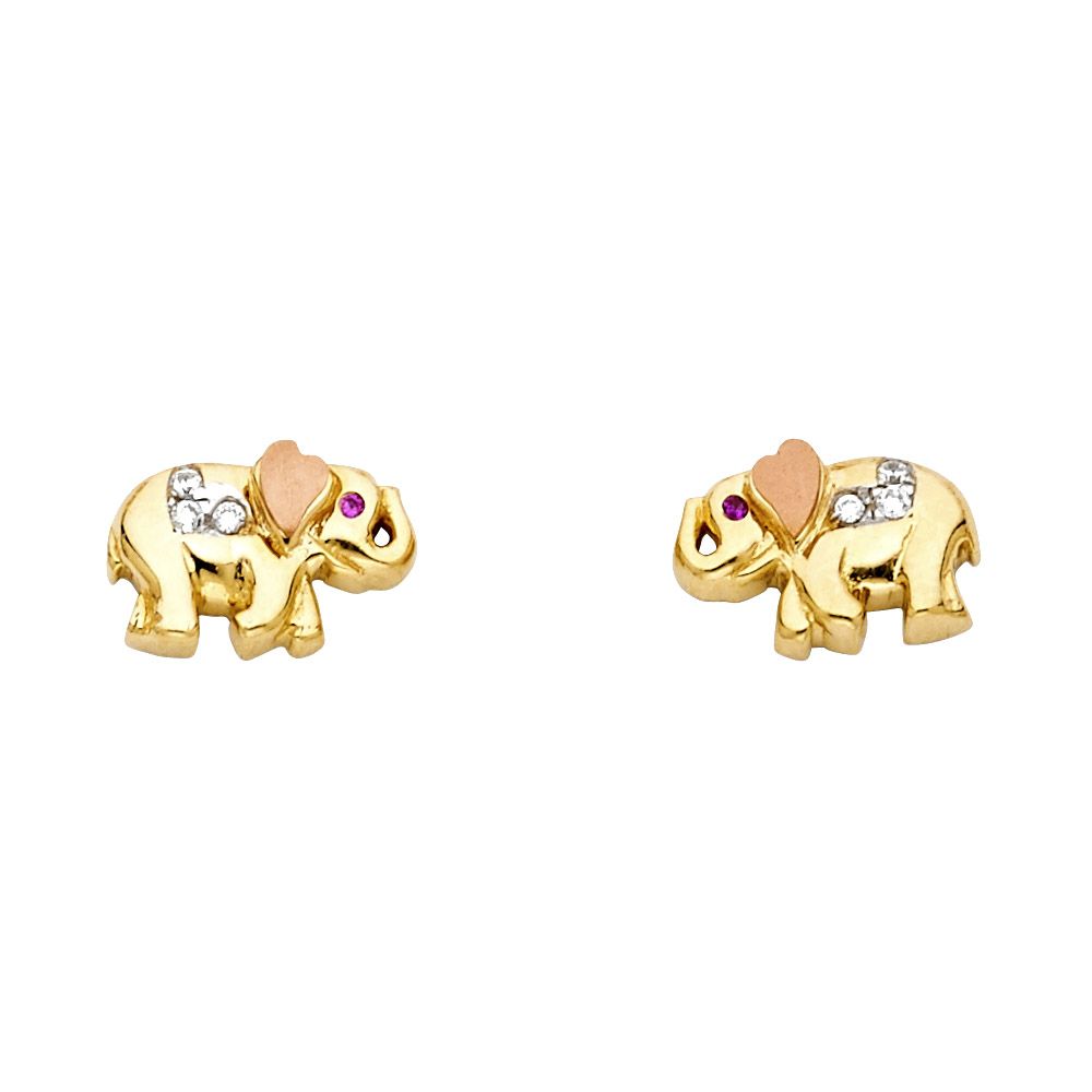 14K 3C Elephant Post Earrings