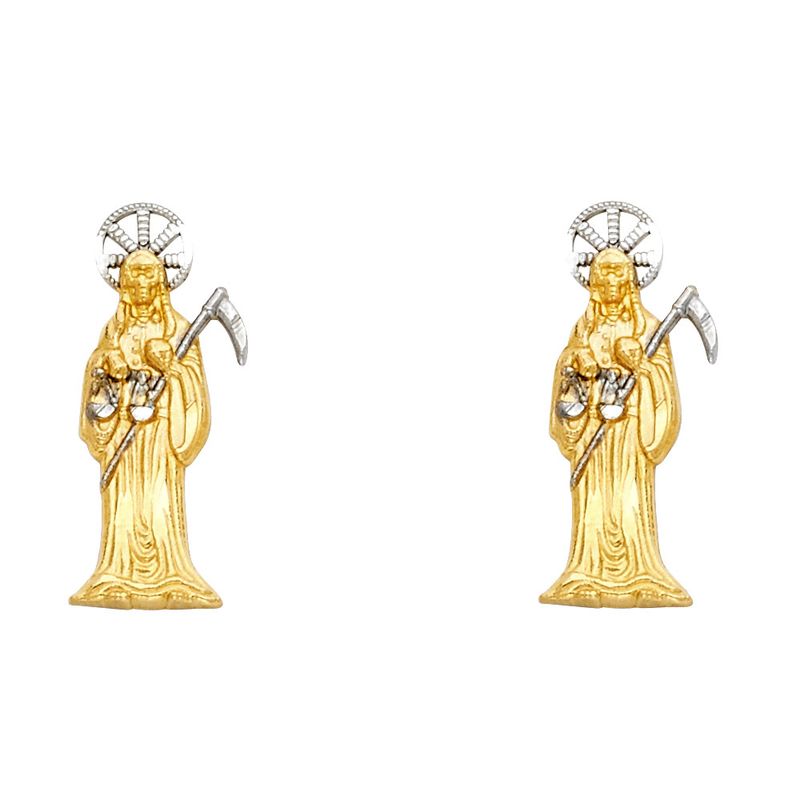 14K 2T Santa Muerte Post Earrings