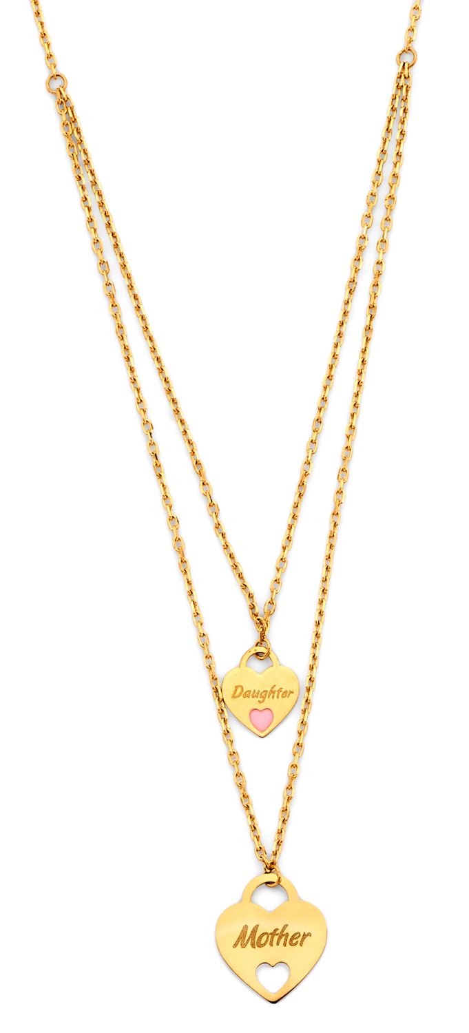 14KY Mom &amp; Daughter Heart Necklace