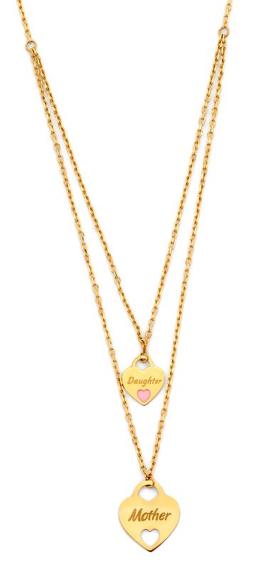14KY Mom &amp; Daughter Heart Necklace
