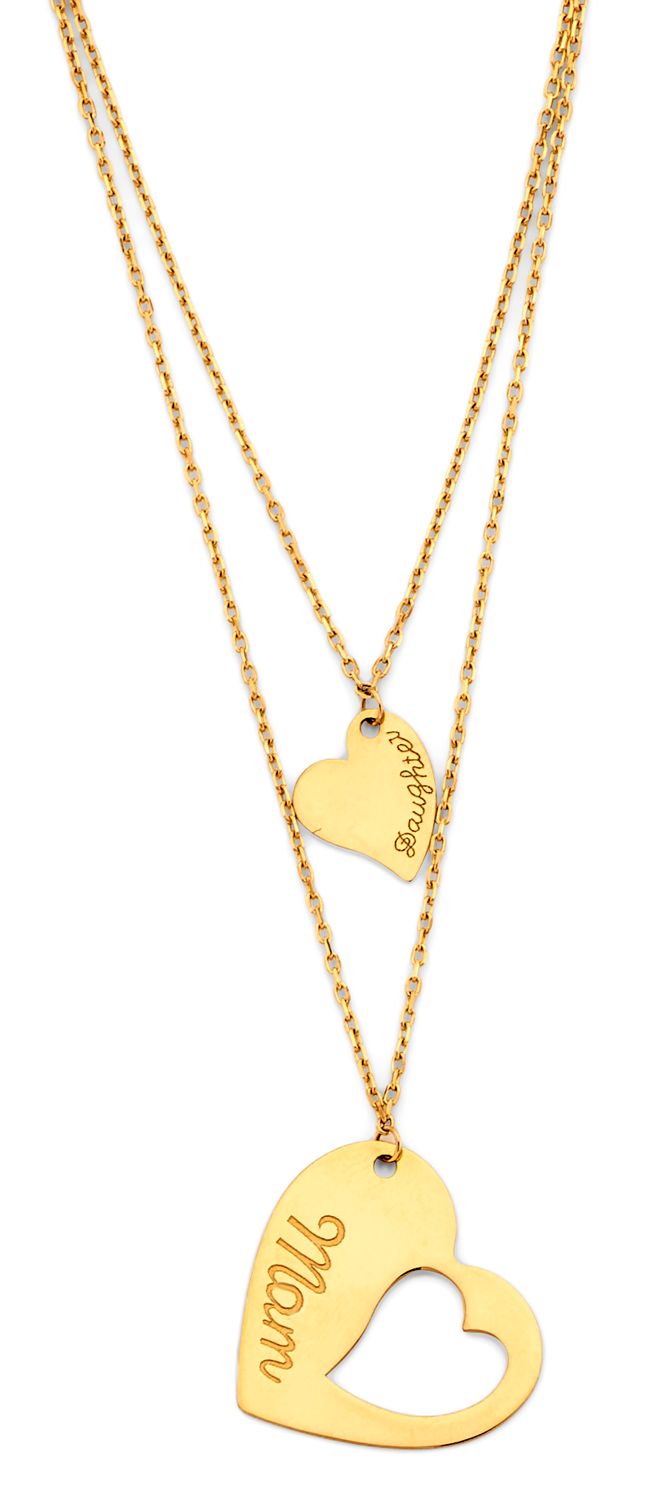 14KY Mom &amp; Daughter Heart Necklace