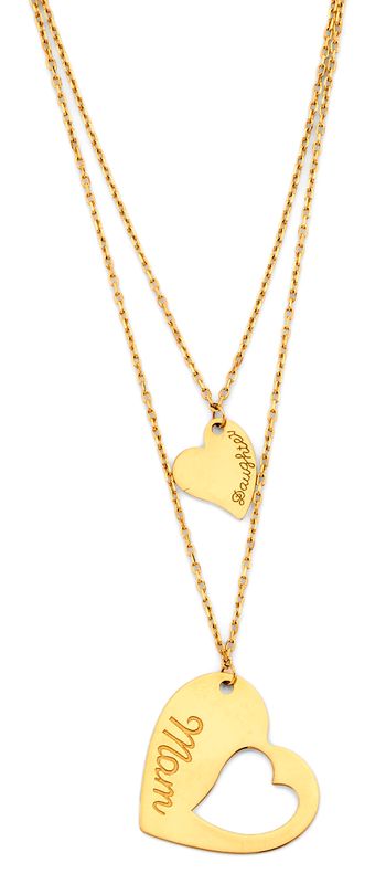 14KY Mom &amp; Daughter Heart Necklace