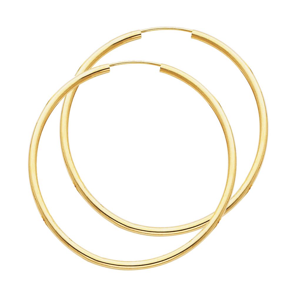 14KY 2mm Round Tube Polished Endless Hoop Earrings (45mm)