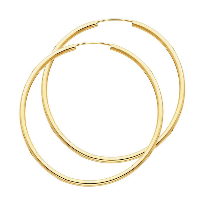 14KY 2mm Round Tube Polished Endless Hoop Earrings (45mm)