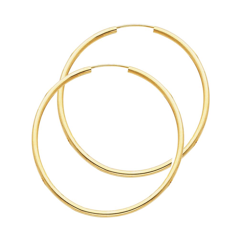 14KY 2mm Round Tube Polished Endless Hoop Earrings (35mm)