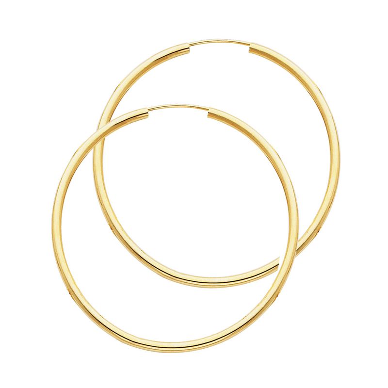 14KY 2mm Round Tube Polished Endless Hoop Earrings (35mm)