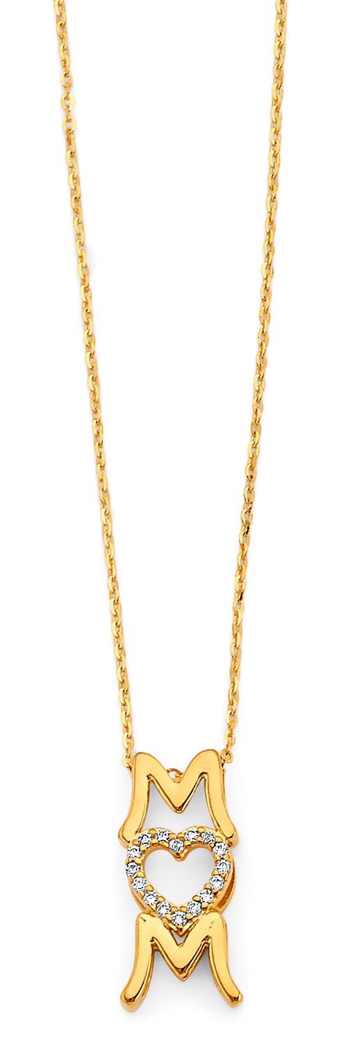 14KY CZ Mom Necklace